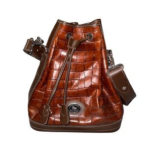 Vintage Dooney and Bourke Brown Embossed Drawstring Bucket Bag